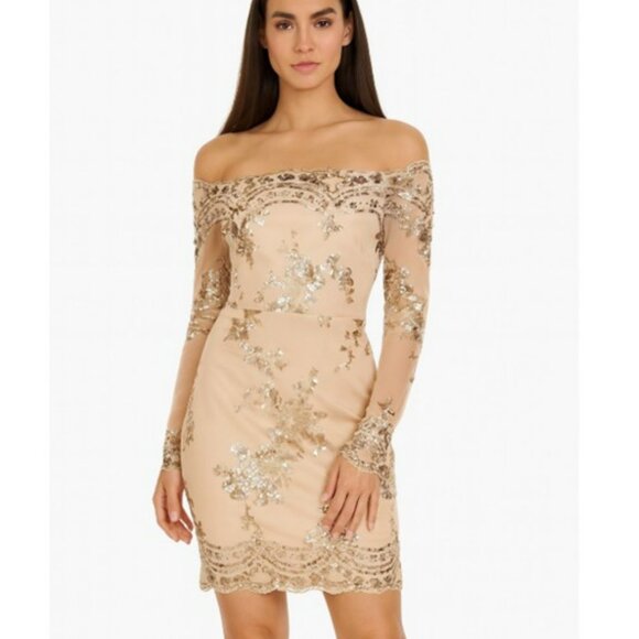 CBR Women's Mini Formal Dress Size Medium Nude Rose Gold Sequins Wedding Evening - Picture 1 of 14